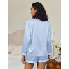 image:imageEkouaer Satin Pajama Set for Women Button Down Pj Set Long Sleeve Top and Shorts 2 Piece Loungewear Summer Soft SleepwearBlue Stripe