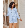 image:imageEkouaer Satin Pajama Set for Women Button Down Pj Set Long Sleeve Top and Shorts 2 Piece Loungewear Summer Soft SleepwearBlue Stripe