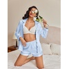 image:imageEkouaer Satin Pajama Set for Women Button Down Pj Set Long Sleeve Top and Shorts 2 Piece Loungewear Summer Soft SleepwearBlue Stripe