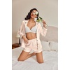 image:imageEkouaer Satin Pajama Set for Women Button Down Pj Set Long Sleeve Top and Shorts 2 Piece Loungewear Summer Soft SleepwearChampagne