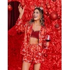 image:imageEkouaer Satin Pajama Set for Women Button Down Pj Set Long Sleeve Top and Shorts 2 Piece Loungewear Summer Soft SleepwearChristmas Tree