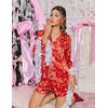 image:imageEkouaer Satin Pajama Set for Women Button Down Pj Set Long Sleeve Top and Shorts 2 Piece Loungewear Summer Soft SleepwearChristmas Tree