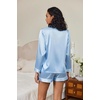 image:imageEkouaer Satin Pajama Set for Women Button Down Pj Set Long Sleeve Top and Shorts 2 Piece Loungewear Summer Soft SleepwearClear Blue