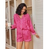 image:imageEkouaer Satin Pajama Set for Women Button Down Pj Set Long Sleeve Top and Shorts 2 Piece Loungewear Summer Soft SleepwearHot Pink
