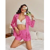 image:imageEkouaer Satin Pajama Set for Women Button Down Pj Set Long Sleeve Top and Shorts 2 Piece Loungewear Summer Soft SleepwearHot Pink