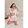 image:imageEkouaer Satin Pajama Set for Women Button Down Pj Set Long Sleeve Top and Shorts 2 Piece Loungewear Summer Soft SleepwearLight Pink Leopard Print