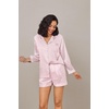 image:imageEkouaer Satin Pajama Set for Women Button Down Pj Set Long Sleeve Top and Shorts 2 Piece Loungewear Summer Soft SleepwearLight Pink Leopard Print