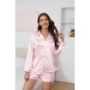 image:imageEkouaer Satin Pajama Set for Women Button Down Pj Set Long Sleeve Top and Shorts 2 Piece Loungewear Summer Soft SleepwearLight Pink Leopard Print