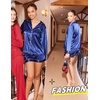 image:imageEkouaer Satin Pajama Set for Women Button Down Pj Set Long Sleeve Top and Shorts 2 Piece Loungewear Summer Soft SleepwearNavy Blue