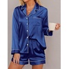 image:imageEkouaer Satin Pajama Set for Women Button Down Pj Set Long Sleeve Top and Shorts 2 Piece Loungewear Summer Soft SleepwearNavy Blue