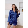 image:imageEkouaer Satin Pajama Set for Women Button Down Pj Set Long Sleeve Top and Shorts 2 Piece Loungewear Summer Soft SleepwearNavy Blue