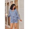 image:imageEkouaer Satin Pajama Set for Women Button Down Pj Set Long Sleeve Top and Shorts 2 Piece Loungewear Summer Soft SleepwearNavy Blue Stripes