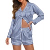 image:imageEkouaer Satin Pajama Set for Women Button Down Pj Set Long Sleeve Top and Shorts 2 Piece Loungewear Summer Soft SleepwearNavy Blue Stripes