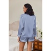 image:imageEkouaer Satin Pajama Set for Women Button Down Pj Set Long Sleeve Top and Shorts 2 Piece Loungewear Summer Soft SleepwearNavy Blue Stripes