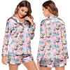 image:imageEkouaer Satin Pajama Set for Women Button Down Pj Set Long Sleeve Top and Shorts 2 Piece Loungewear Summer Soft SleepwearOcean Cats