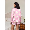 image:imageEkouaer Satin Pajama Set for Women Button Down Pj Set Long Sleeve Top and Shorts 2 Piece Loungewear Summer Soft SleepwearPink Flowers