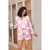 image:imageEkouaer Satin Pajama Set for Women Button Down Pj Set Long Sleeve Top and Shorts 2 Piece Loungewear Summer Soft SleepwearPink Flowers