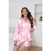 image:imageEkouaer Satin Pajama Set for Women Button Down Pj Set Long Sleeve Top and Shorts 2 Piece Loungewear Summer Soft SleepwearPink Flowers