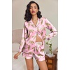 image:imageEkouaer Satin Pajama Set for Women Button Down Pj Set Long Sleeve Top and Shorts 2 Piece Loungewear Summer Soft SleepwearPink Leopard