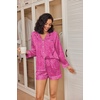 image:imageEkouaer Satin Pajama Set for Women Button Down Pj Set Long Sleeve Top and Shorts 2 Piece Loungewear Summer Soft SleepwearPink Leopard Print