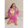 image:imageEkouaer Satin Pajama Set for Women Button Down Pj Set Long Sleeve Top and Shorts 2 Piece Loungewear Summer Soft SleepwearPink Leopard Print