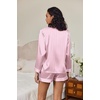 image:imageEkouaer Satin Pajama Set for Women Button Down Pj Set Long Sleeve Top and Shorts 2 Piece Loungewear Summer Soft SleepwearPink Stripes