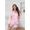 image:imageEkouaer Satin Pajama Set for Women Button Down Pj Set Long Sleeve Top and Shorts 2 Piece Loungewear Summer Soft SleepwearPink Stripes