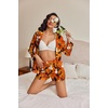 image:imageEkouaer Satin Pajama Set for Women Button Down Pj Set Long Sleeve Top and Shorts 2 Piece Loungewear Summer Soft SleepwearPumpkin