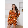 image:imageEkouaer Satin Pajama Set for Women Button Down Pj Set Long Sleeve Top and Shorts 2 Piece Loungewear Summer Soft SleepwearPumpkin