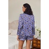 image:imageEkouaer Satin Pajama Set for Women Button Down Pj Set Long Sleeve Top and Shorts 2 Piece Loungewear Summer Soft SleepwearPurple Leopard Print
