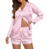 image:imageEkouaer Satin Pajama Set for Women Button Down Pj Set Long Sleeve Top and Shorts 2 Piece Loungewear Summer Soft SleepwearRed Stripes