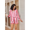 image:imageEkouaer Satin Pajama Set for Women Button Down Pj Set Long Sleeve Top and Shorts 2 Piece Loungewear Summer Soft SleepwearRed Stripes