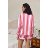image:imageEkouaer Satin Pajama Set for Women Button Down Pj Set Long Sleeve Top and Shorts 2 Piece Loungewear Summer Soft SleepwearRed Stripes