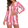 image:imageEkouaer Satin Pajama Set for Women Button Down Pj Set Long Sleeve Top and Shorts 2 Piece Loungewear Summer Soft SleepwearRed Stripes