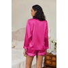 image:imageEkouaer Satin Pajama Set for Women Button Down Pj Set Long Sleeve Top and Shorts 2 Piece Loungewear Summer Soft SleepwearRose Red