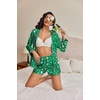 image:imageEkouaer Satin Pajama Set for Women Button Down Pj Set Long Sleeve Top and Shorts 2 Piece Loungewear Summer Soft SleepwearSanta Claus