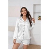 image:imageEkouaer Satin Pajama Set for Women Button Down Pj Set Long Sleeve Top and Shorts 2 Piece Loungewear Summer Soft SleepwearWhite