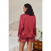 image:imageEkouaer Satin Pajama Set for Women Button Down Pj Set Long Sleeve Top and Shorts 2 Piece Loungewear Summer Soft SleepwearWine Red