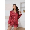 image:imageEkouaer Satin Pajama Set for Women Button Down Pj Set Long Sleeve Top and Shorts 2 Piece Loungewear Summer Soft SleepwearWine Red