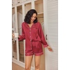 image:imageEkouaer Satin Pajama Set for Women Button Down Pj Set Long Sleeve Top and Shorts 2 Piece Loungewear Summer Soft SleepwearWine Red