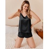 image:imageEkouaer Silk Pajamas Set for Women Satin Camisole Sleepwear Lingerie VNeck Cami Top and Shorts PjsBlack