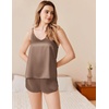 image:imageEkouaer Silk Pajamas Set for Women Satin Camisole Sleepwear Lingerie VNeck Cami Top and Shorts PjsBrown