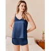image:imageEkouaer Silk Pajamas Set for Women Satin Camisole Sleepwear Lingerie VNeck Cami Top and Shorts PjsNavy Blue