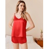 image:imageEkouaer Silk Pajamas Set for Women Satin Camisole Sleepwear Lingerie VNeck Cami Top and Shorts PjsRed