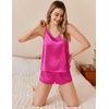 image:imageEkouaer Silk Pajamas Set for Women Satin Camisole Sleepwear Lingerie VNeck Cami Top and Shorts PjsRose Red