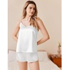image:imageEkouaer Silk Pajamas Set for Women Satin Camisole Sleepwear Lingerie VNeck Cami Top and Shorts PjsWhite