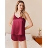 image:imageEkouaer Silk Pajamas Set for Women Satin Camisole Sleepwear Lingerie VNeck Cami Top and Shorts PjsWine Red
