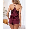 image:imageEkouaer Silk Pajamas Set for Women Satin Lingerie Pjs Cami Top and Shorts Soft 2 Piece NightwearBurgundy