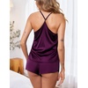 image:imageEkouaer Silk Pajamas Set for Women Satin Lingerie Pjs Cami Top and Shorts Soft 2 Piece NightwearDark Magenta
