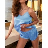 image:imageEkouaer Silk Pajamas for Women Satin Cami Pjs Set V Neck Camisole Shorts Set Adjustable Strap SleepwearBaby Blue